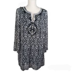 INC V-Neck Tunic Top Plus Size XXL Black & White -Long Sleeve -Double Layer